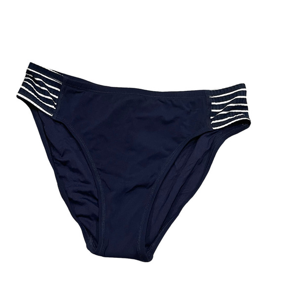 Robin Piccone Womens Navy/White Stripe Sailor Tab High Waist Bikini Bottom Large - Picture 6 of 11